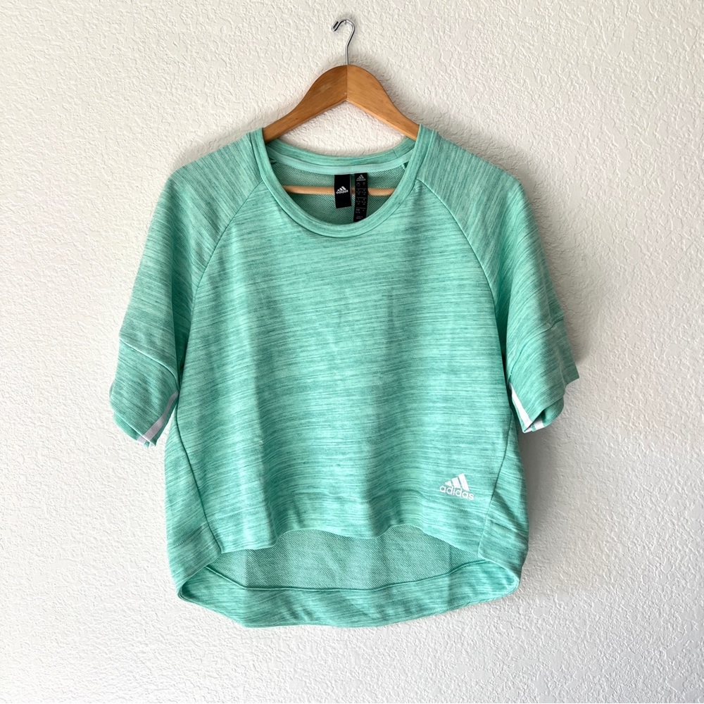 Adidas Sport to Street Cropped High Low Tee Size XL Turquoise/Mint